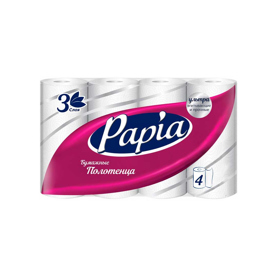 Полотенце бумажное Papia 3 слоя 4 рул