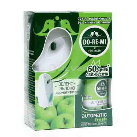 ДИСПЕНСЕР комплект Освежитель воздуха До-ре-ми  Премиум Зеленое яблоко автом. с батарейкой