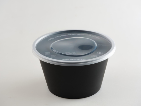 Контейнер суповой 900мл Черный матовый Премиум, с крышкой