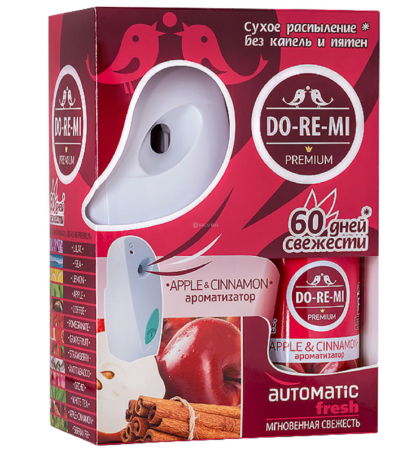 ДИСПЕНСЕР комплект Освежитель воздуха До-ре-ми  Премиум Яблоко и корица автом. с батарейкой